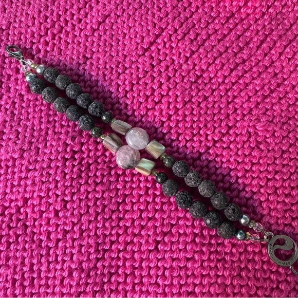 Energy Muse Double-Strand Lava Stone Bracelet-925 Silver Stamp - Picture 6 of 7